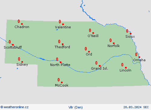 vítr Nebraska Severní Amerika Předpovědní mapy