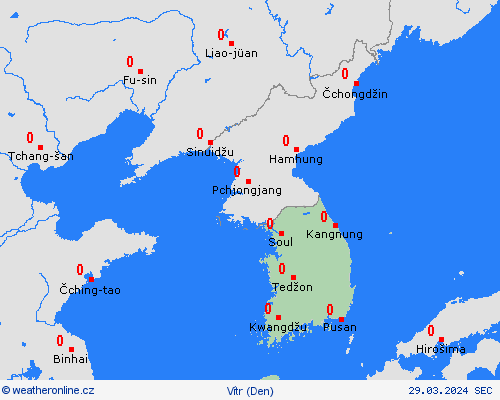 vítr Jižní Korea Asie Předpovědní mapy