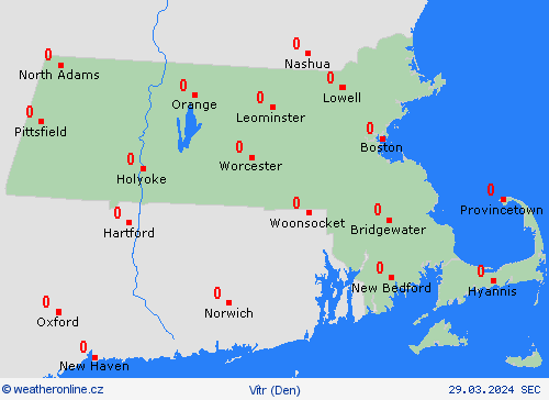 vítr Massachusetts Severní Amerika Předpovědní mapy