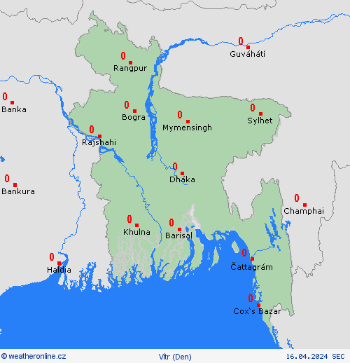 vítr Bangladéš Asie Předpovědní mapy
