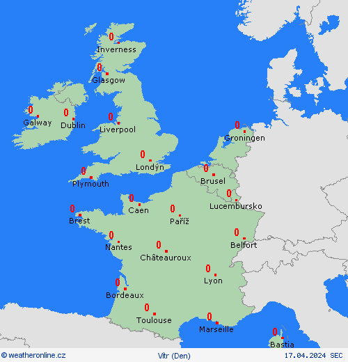 vítr  Evropa Předpovědní mapy