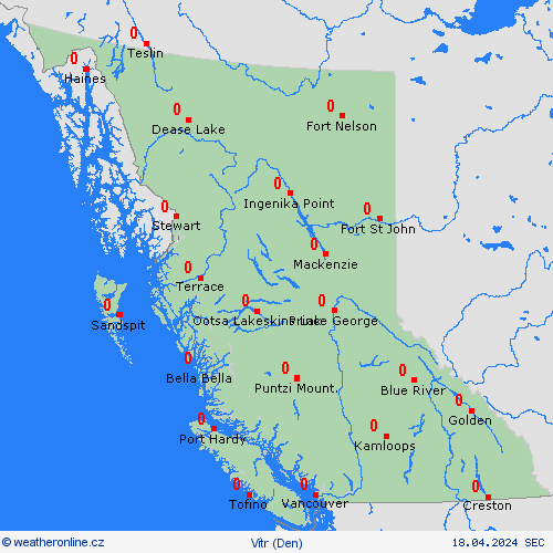 vítr Britská Kolumbie Severní Amerika Předpovědní mapy