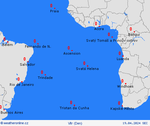 vítr Atlantik ostrovy Afrika Předpovědní mapy