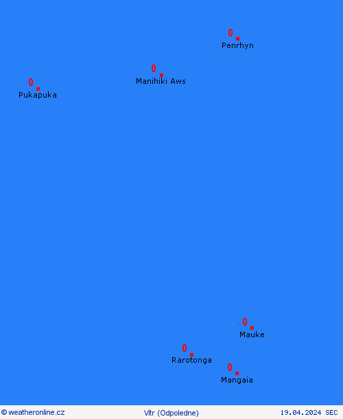 vítr Cookovy ostrovy Oceánie Předpovědní mapy