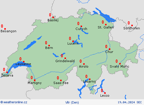 vítr Švýcarsko Evropa Předpovědní mapy