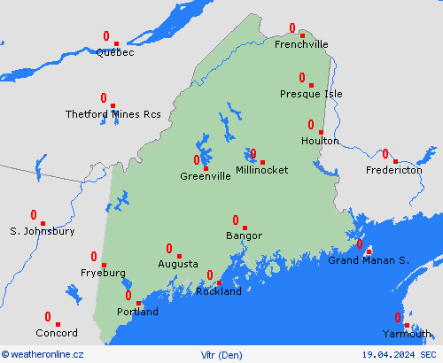 vítr Maine Severní Amerika Předpovědní mapy