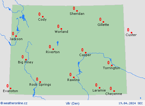 vítr Wyoming Severní Amerika Předpovědní mapy
