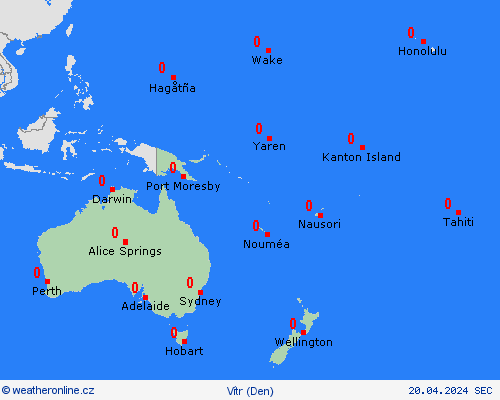 vítr  Oceánie Předpovědní mapy