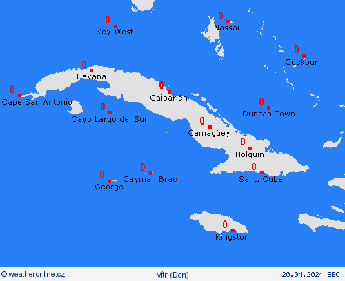 vítr Kajmanské ostrovy Střední Amerika Předpovědní mapy