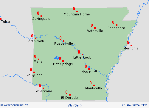 vítr Arkansas Severní Amerika Předpovědní mapy