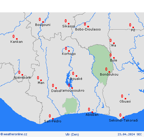 vítr Pobřeží slonoviny Afrika Předpovědní mapy