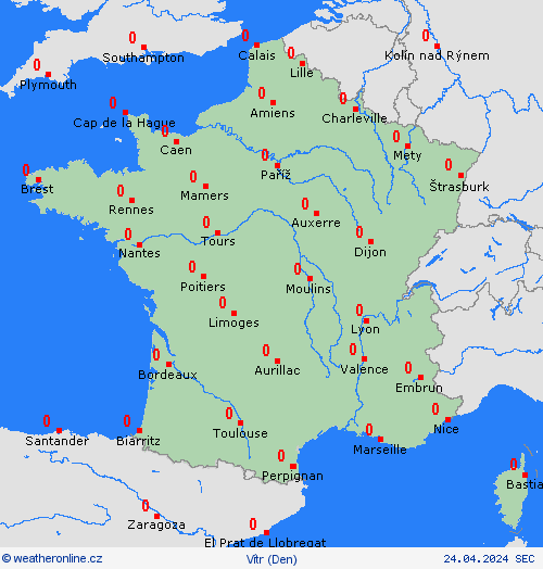 vítr Francie Evropa Předpovědní mapy