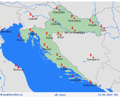 vítr Chorvatsko Evropa Předpovědní mapy