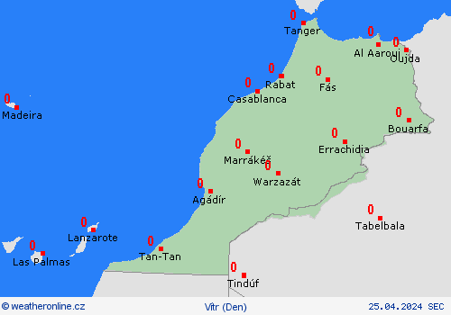 vítr Maroko Afrika Předpovědní mapy