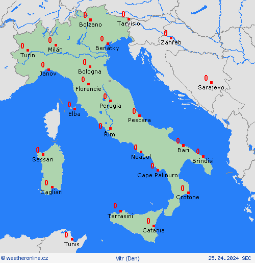 vítr Itálie Evropa Předpovědní mapy