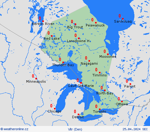 vítr Ontario Severní Amerika Předpovědní mapy