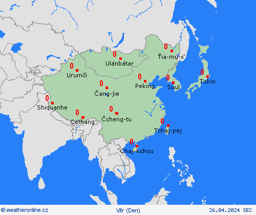 vítr  Asie Předpovědní mapy