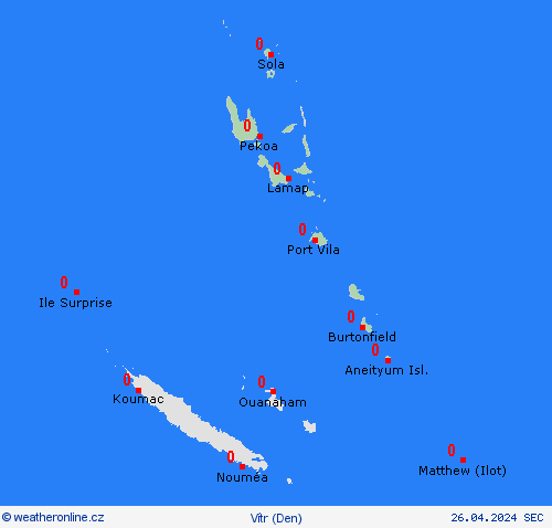 vítr Vanuatu Oceánie Předpovědní mapy
