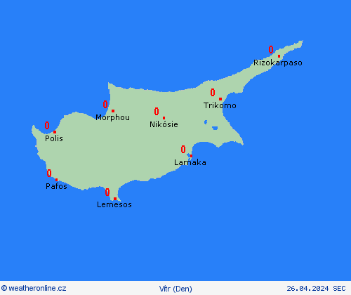 vítr Kypr Evropa Předpovědní mapy