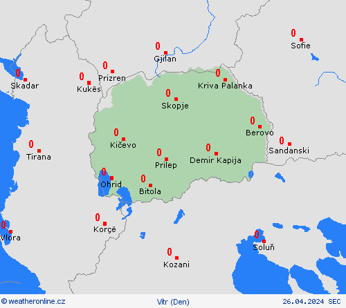 vítr Severní Makedonie Evropa Předpovědní mapy