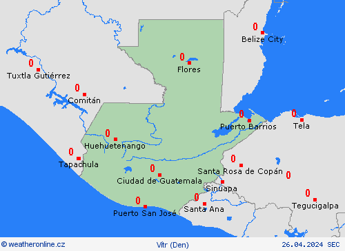 vítr Guatemala Střední Amerika Předpovědní mapy