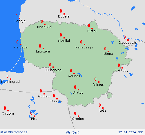 vítr Litva Evropa Předpovědní mapy