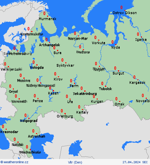 vítr Rusko Evropa Předpovědní mapy