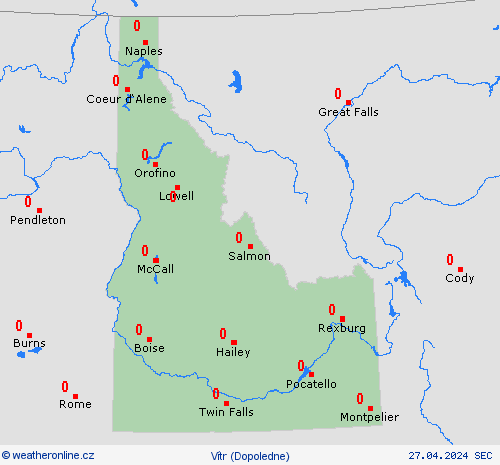 vítr Idaho Severní Amerika Předpovědní mapy