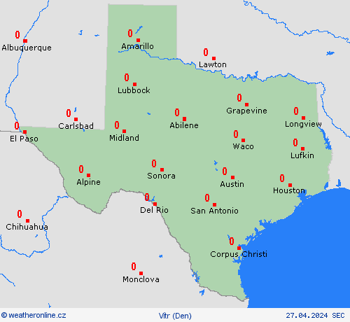 vítr Texas Severní Amerika Předpovědní mapy