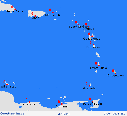 vítr Barbados Jižní Amerika Předpovědní mapy