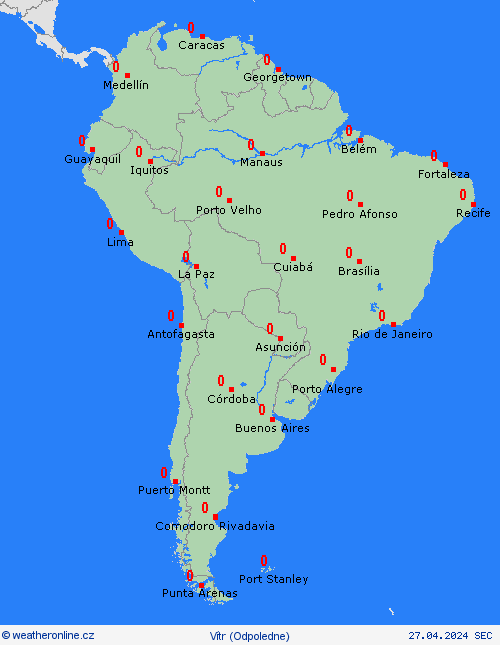 vítr  Jižní Amerika Předpovědní mapy