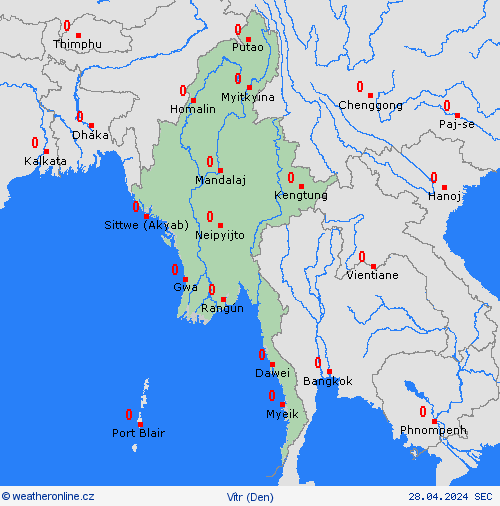 vítr Myanmar Asie Předpovědní mapy