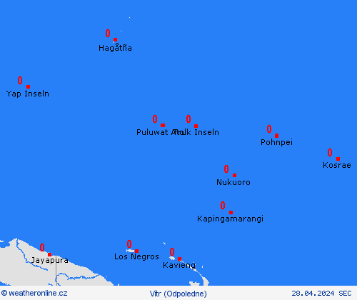 vítr Mikronésie Oceánie Předpovědní mapy