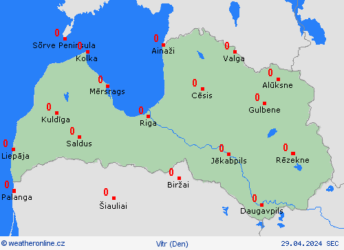 vítr Lotyšsko Evropa Předpovědní mapy