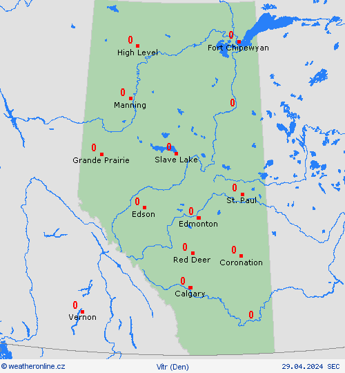 vítr Alberta Severní Amerika Předpovědní mapy