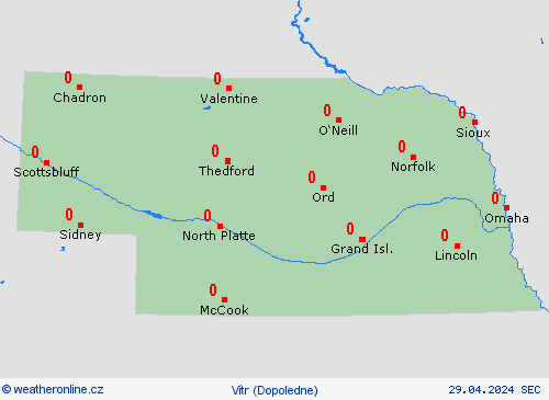 vítr Nebraska Severní Amerika Předpovědní mapy