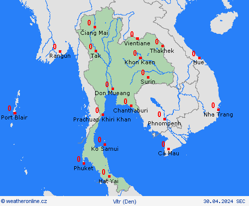vítr Thajsko Asie Předpovědní mapy
