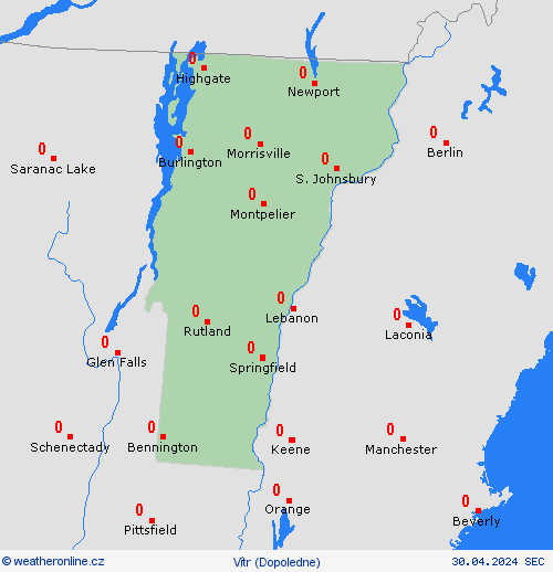 vítr Vermont Severní Amerika Předpovědní mapy