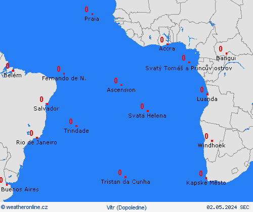 vítr Atlantik ostrovy Afrika Předpovědní mapy
