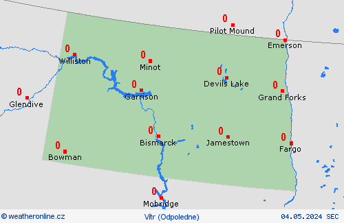 vítr Severní Dakota Severní Amerika Předpovědní mapy