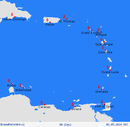 vítr Malé Antily Střední Amerika Předpovědní mapy