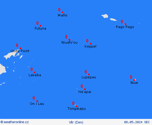 vítr Tonga Oceánie Předpovědní mapy