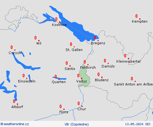 vítr Lichtenštejnsko Evropa Předpovědní mapy