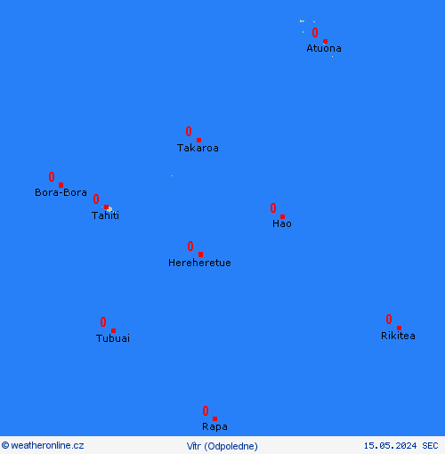 vítr Francouzská Polynésie Oceánie Předpovědní mapy