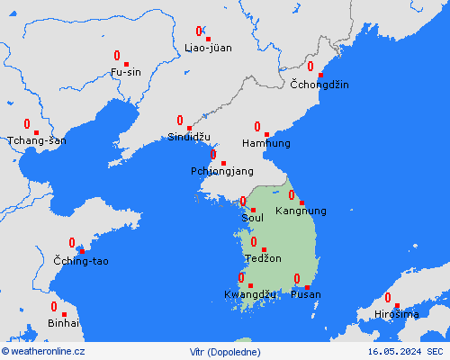 vítr Jižní Korea Asie Předpovědní mapy