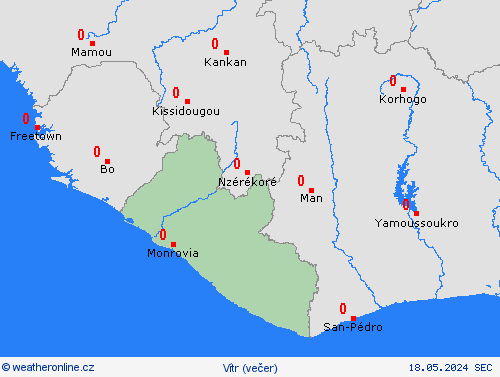 vítr Libérie Afrika Předpovědní mapy
