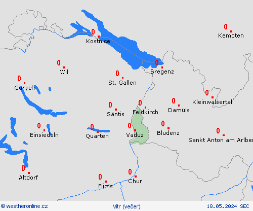 vítr Lichtenštejnsko Evropa Předpovědní mapy