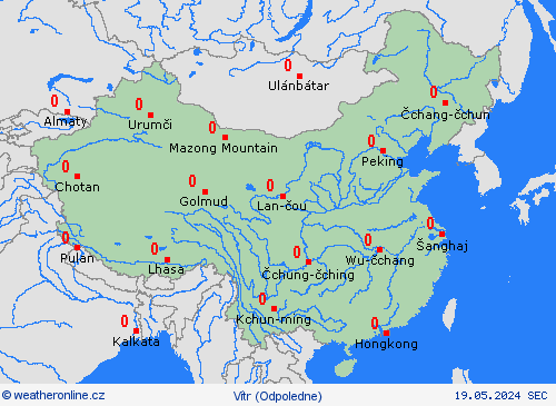 vítr Čínská lidová republika Asie Předpovědní mapy