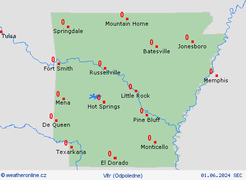 vítr Arkansas Severní Amerika Předpovědní mapy