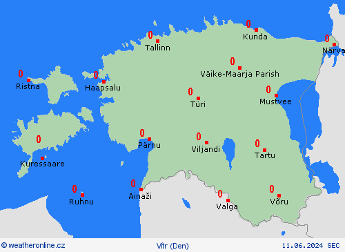 vítr Estonsko Evropa Předpovědní mapy
